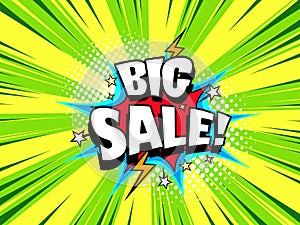 Comic style sale discount banner poster, retailer offer vector background