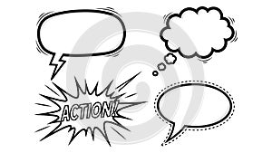 Comic Style Speech Bubbles, Thought Cloud, and Action Burst Set