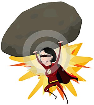 Comic Super Girl Throwing Big Rock