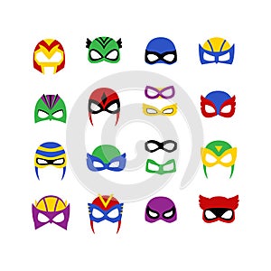 Comic superhero man and women  masks set vector