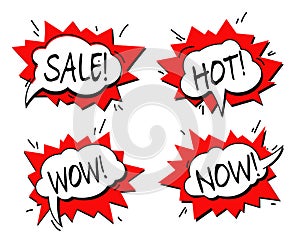 Comic text sound effects. Vector bubble icon speech phrase, cartoon exclusive font label tag expression, sounds