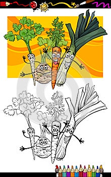 Comic vegetables group for coloring book