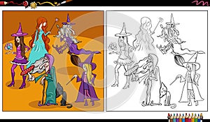 comic witches fantasy characters group coloring page