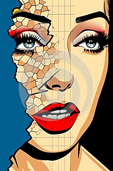 comic woman face wow poster girl illustration fashion art smart retro. Generative AI.