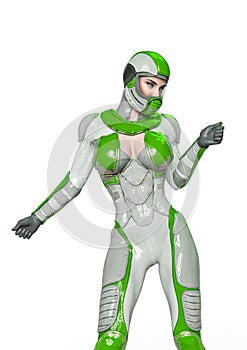 Comic woman in a sci fi outfit dancing