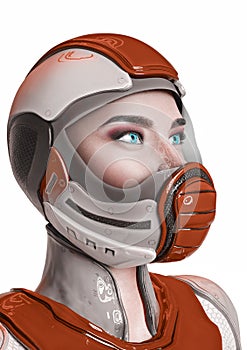 Comic woman in a sci fi outfit doing id profile