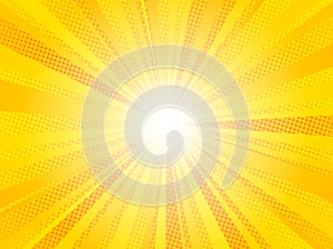 Comic yellow sun rays background pop art retro vector illustration kitsch drawing.