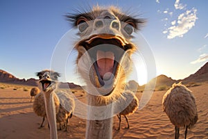 Comical Ostrich selfie funny. Generate Ai