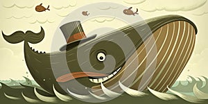 Comical whale with a humorous expression