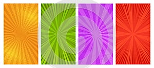 Set of four comic book pages backgrounds in pop art style