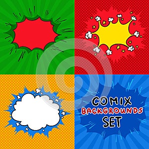 Comics backgrounds vector set. Cartoon old style collection.