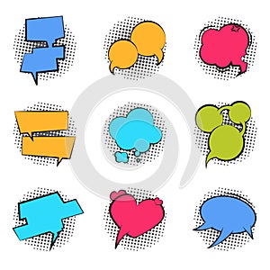 Comics bubble. Cartoon speech pop art balloon talk chat funny cloud massage comic dialog bubble text label. Vector retro