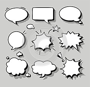 Comics speech bubbles. Vector illustrations collection. Cartoon words balloons for Comic book