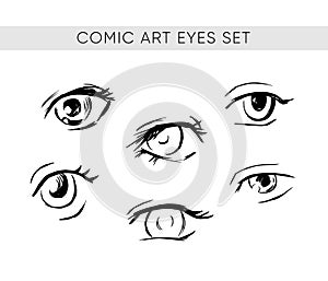 Comics style drawn eyes set vector