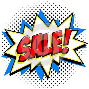 Comics style sale tag. Red sale web banner. Pop art comic sale discount promotion banner. Big sale background