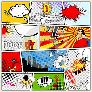 Comics Template. Vector Retro Comic Book Speech Bubbles