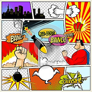 Comics Template. Vector Retro Comic Book Speech Bubbles Illustration. Mock-up of Comic Book Page with place for Text
