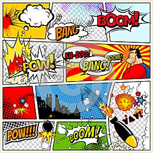 Comics Template. Vector Retro Comic Book Speech Bubbles Illustration. Mock-up of Comic Book Page with place for Text