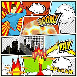 Comics Template. Vector Retro Comic Book Speech Bubbles Illustration. Mock-up of Comic Book Page with place for Text