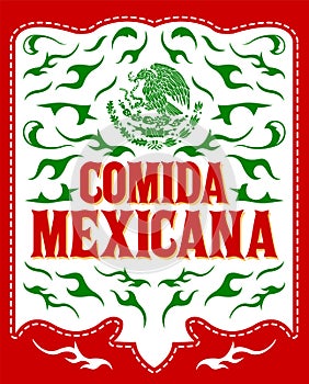 Comida Mexicana, Mexican Food spanish text Menu and Sign illustration photo