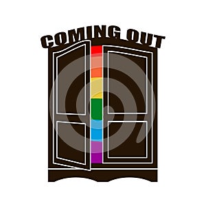 Coming out Wardrobe LGBT symbol. Open closet door. Get out of wa