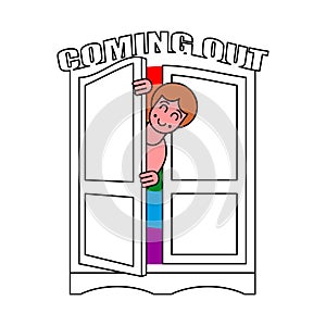 Coming out Wardrobe LGBT symbol. Open closet door. Get out of wa