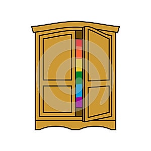 Coming out Wardrobe LGBT symbol. Open closet door. Get out of wa