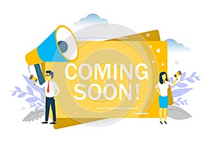 Coming soon announcement, vector flat style design illustration