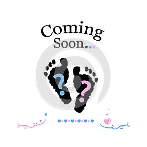 Coming soon baby. Baby gender reveal symbol. Girl, boy and twin baby symbol