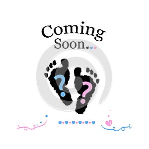 Coming soon baby. Baby gender reveal symbol. Girl, boy and twin baby symbol photo