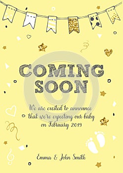 Coming soon. Baby birth announcement card vector design
