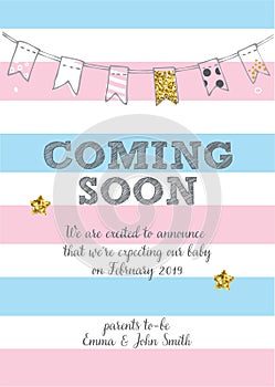 Coming soon. Baby birth announcement card vector design