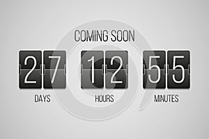 Coming soon flip countdown clock counter timer on a gray background