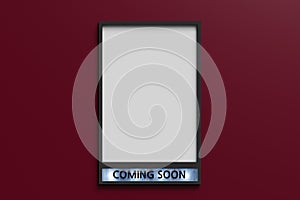 Coming soon movie poster mockup on red wall, 3d