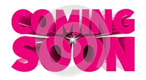 COMING SOON pink word on white background illustration 3D rendering