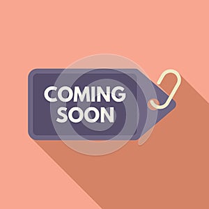 Coming soon tag icon flat vector. Advert brand