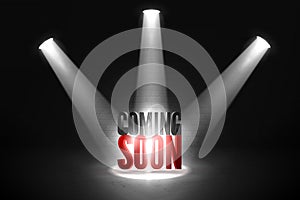 Coming soon. Text in Spotlight shine effects on a dark background