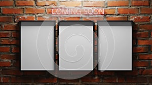 Coming soon Three movie poster mockup, 3d photo