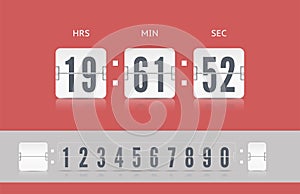 Coming soon web page design with flip time counter. Vector modern ui old countdown timer. White scoreboard number font.