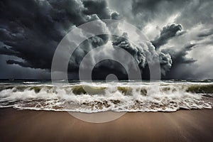 The coming storm. storm clouds brewing over a beach.