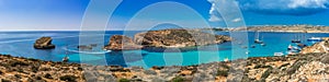 Comino, Malta - Panoramic skyline view of the famous and beautiful Blue Lagoon on the island of Comino