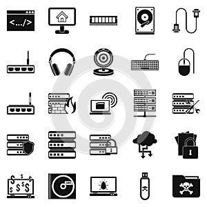 Command line icons set, simple style