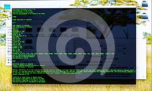 Command line interface on the desktop. Concept of the programmer\'s work. Information line flow