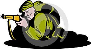 Commando soldier aiming rifle