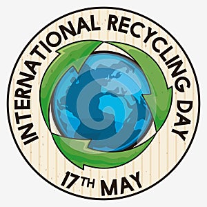 Commemorative Cardboard Round Button for Recycling Day Celebration, Vector Illustration