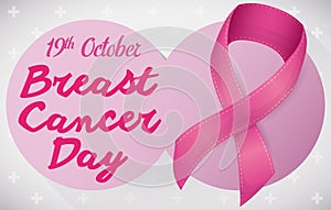 Commemorative Design and Pink Ribbon for Breast Cancer Day, Vector Illustration