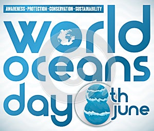 Commemorative Design with Precepts and Date for World Oceans Day, Vector Illustration
