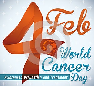 Commemorative Design for World Cancer Day with Ribbon, Vector Illustration