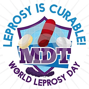 Shield with Medication for Leprosy during its Celebratory Day, Vector Illustration photo