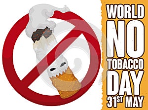 Cigarette like Monster inside Forbidden Symbol in No Tobacco Day, Vector Illustration